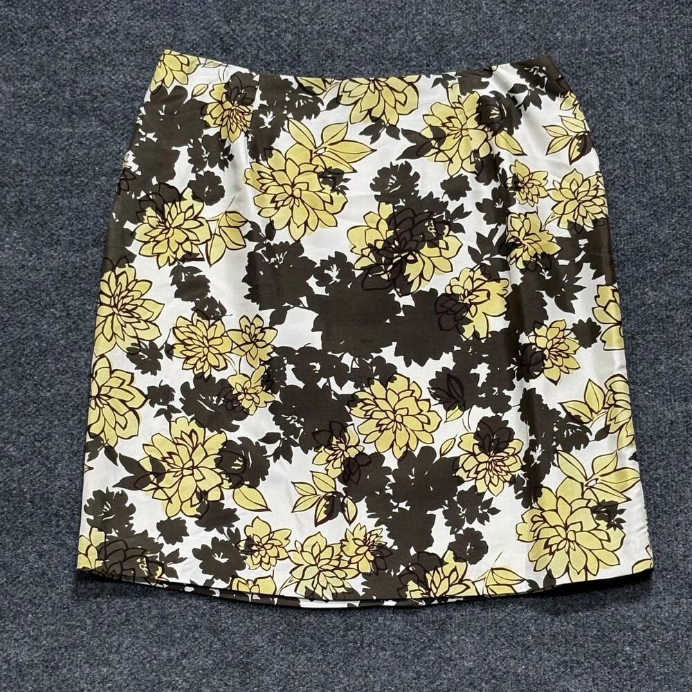 Alfani Skirt Womens 14P Petite Multicolor Floral Silk Knee Length Lined Pencil